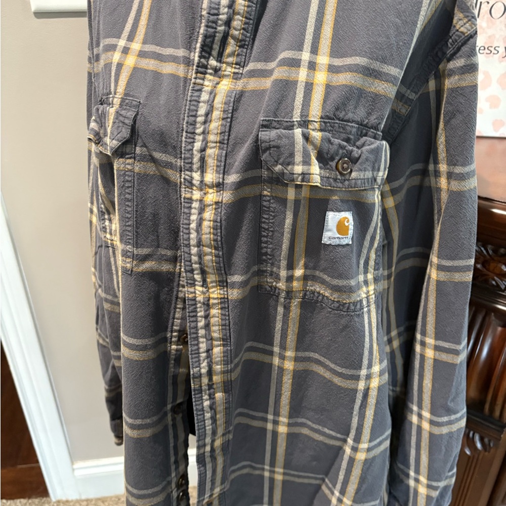 Carhartt Yellow and Gray Plaid Shirt
